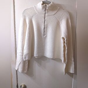 Cherfly Women's Turtleneck Sweater Long Sleeve Half Zipper Pull Over Small Cream